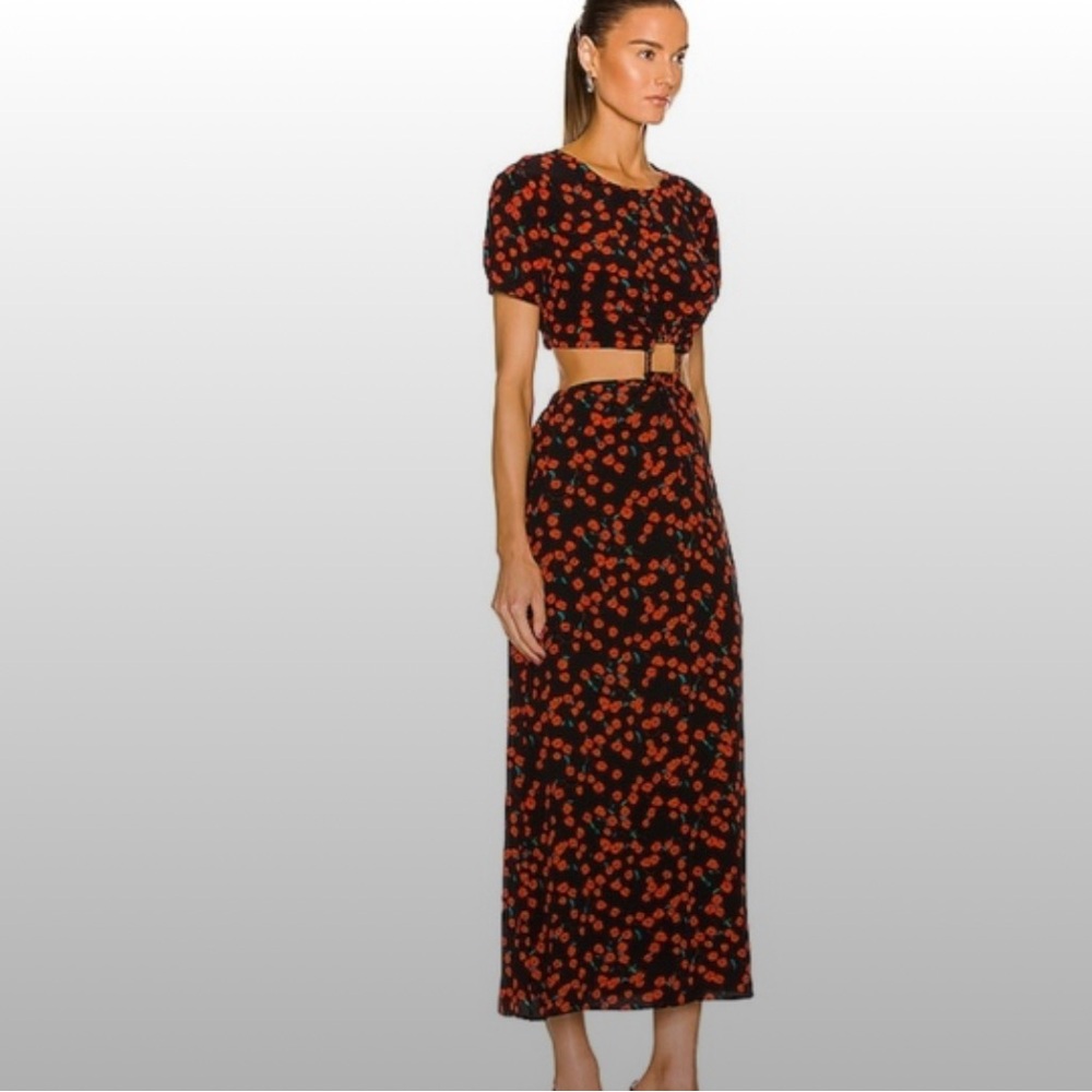 STAUD Calypso Poppy Cut-Out Midi Dress